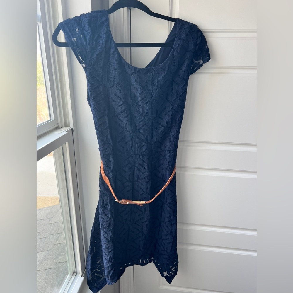 Lace Blue Dress with Belt